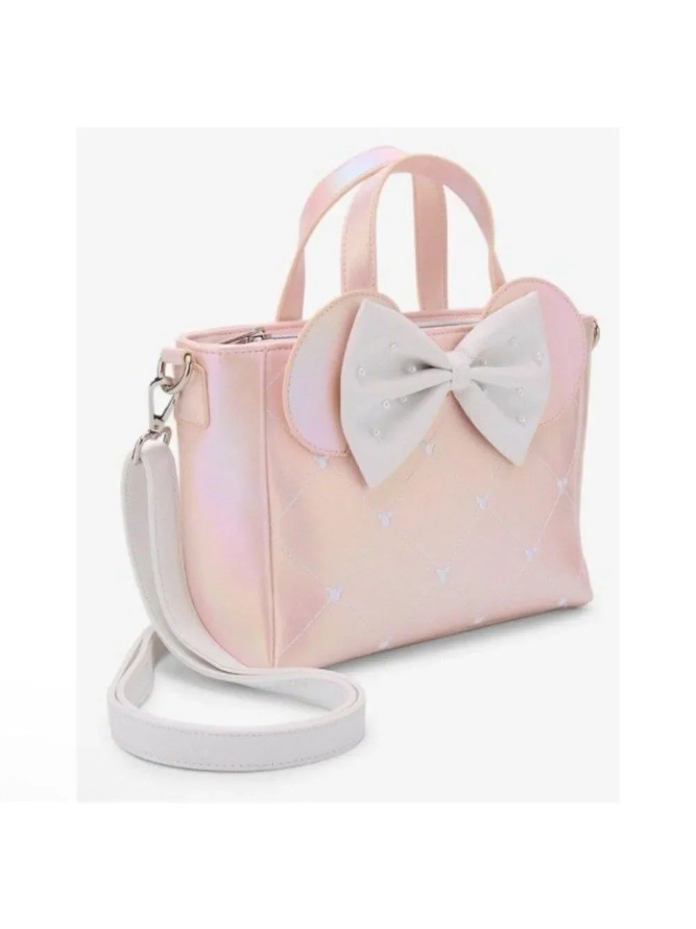 Loungefly Minnie Mouse Pink Pearl Mini Irridescent Crossbody Satchel NEW CREASE - Picture 3 of 6